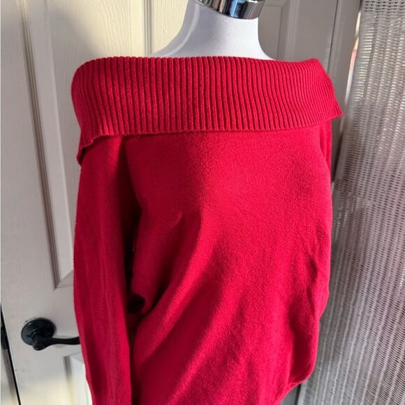 Torrid Pullover Off Shoulder Blouse Sweater Red Minimalist Longsleeve Size 1 - Picture 7 of 11